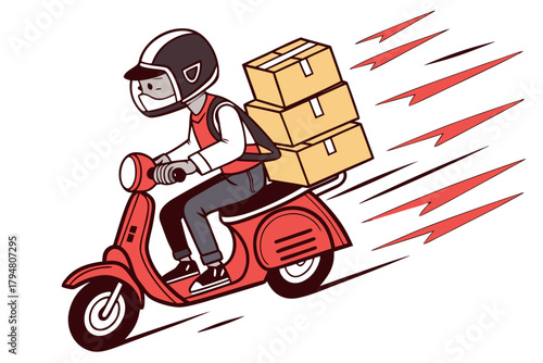 Delivery driver on scooter speeding with packages for fast and reliable service