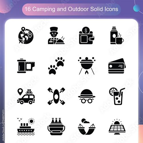 Camping Outdoor Icons – Solid Style Set 5