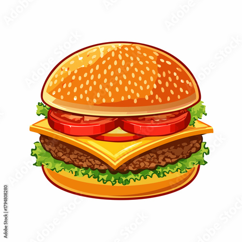 Hamburger - Cheeseburger - Cartoon Comic Stil