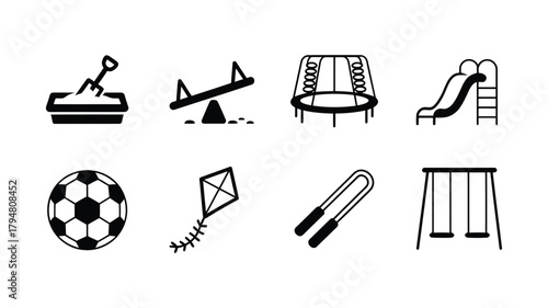 Collection of outdoor play equipment and toys icons