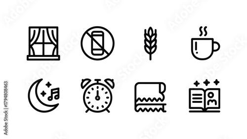 Morning routine icons set for healthy habits and productivity