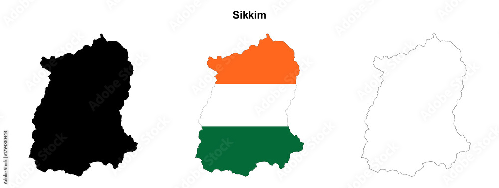 Obraz premium Transparent Sikkim outline map set