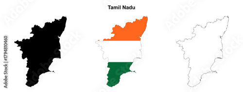 Fotografía Transparent Tamil Nadu outline map set