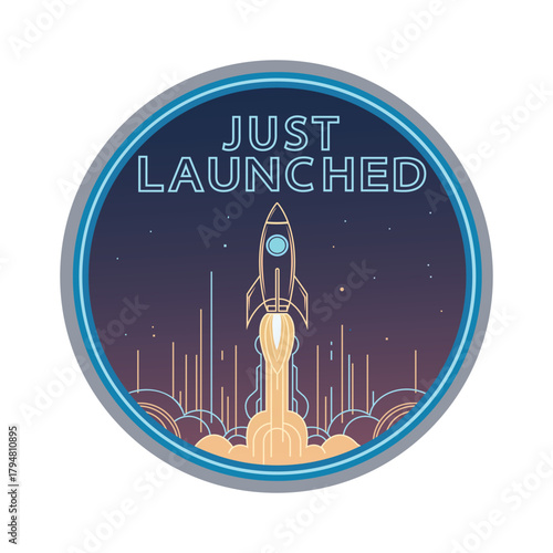 Just launched rocket badge, a symbol of new beginnings and exciting ventures ahead