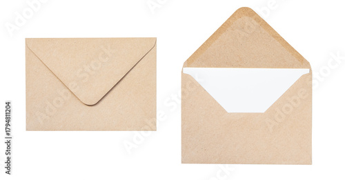 Vászonkép Two isolated kraft paper envelopes on white background