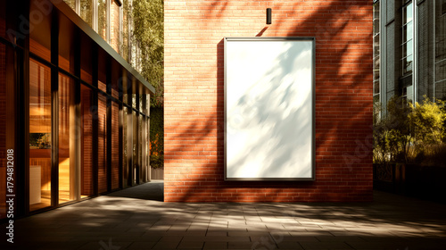 Fototapeta Naklejka Na Ścianę i Meble -  Vertical advertising billboard for mockup on modern interior mall. Big white poster framed on shopping centre for template mockup.