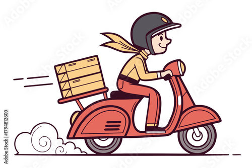Delivery driver on scooter delivering packages quickly with speed and efficiency