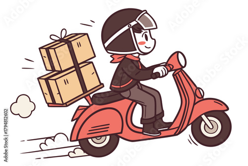 Delivery driver on a scooter carrying packages for fast and efficient service