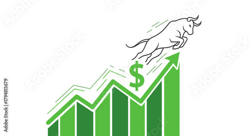 Bull jumping over rising financial graph symbolizing market growth.