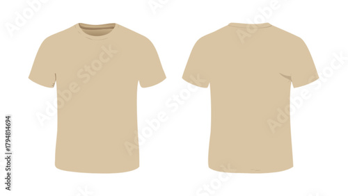 Tan t shirt apparel clothing front and back view casual fashion design template vector illustration