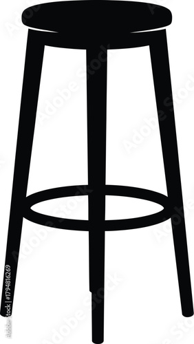 A black wooden bar stool. minimalist black and white furniture silhouette vector illustration. 