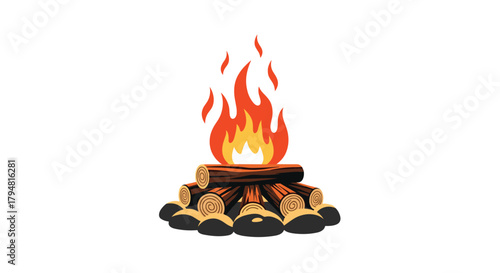 An illustration of a campfire with burning logs and flames reaching upwards.