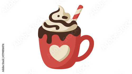 Cozy Cocoa: A charming illustration captures a steaming cup of cocoa, topped with a swirl of whipped cream and a striped straw, radiating warmth and comfort. 