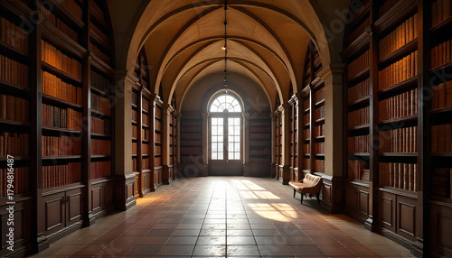 Wallpaper Mural Elegant Classical Library with Arched Wooden Ceiling, Leather-Bound Books, and Natural Light Torontodigital.ca