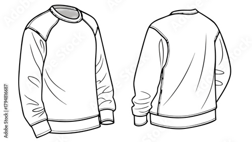 Sweatshirt outline vector template design for fashion apparel and casual wear front and back view drawing