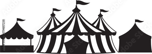 County Fair Tent Silhouette Vector Illustration. Vector Black silhouettes. with white background