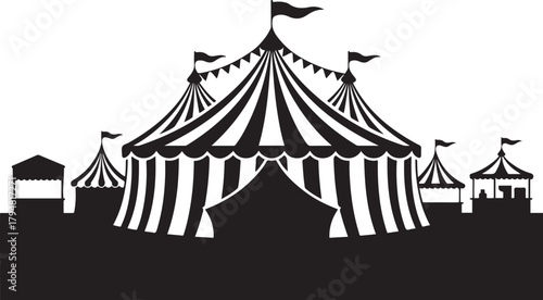 County Fair Tent Silhouette Vector Illustration. Vector Black silhouettes. with white background