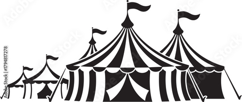 County Fair Tent Silhouette Vector Illustration. Vector Black silhouettes. with white background