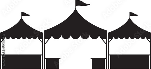 County Fair Tent Silhouette Vector Illustration. Vector Black silhouettes. with white background