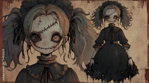 chibi cursed doll with cracked glass eye vintage