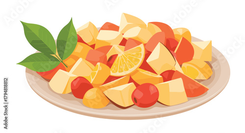 A vibrant medley of fresh diced fruits served in a light and healthy dish.