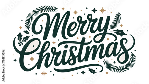 Festive Season: A joyful holiday design, 'Merry Christmas' in elegant script with delicate accents, conveying the spirit of Christmas.