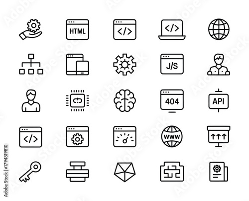 Coding developer web technology programming icon set