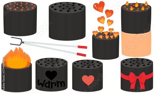 Korean Traditional Coal Briquettes Stacked for Winter Heating