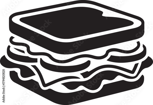 Stylish Hand Drawn Sandwich Food Icon. Vector Black silhouettes. with white background