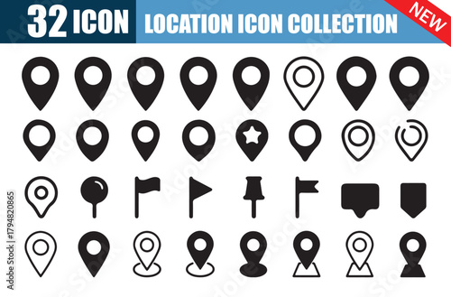 Location and map pins icon set. Navigation map, location navigation icon. Vector Illustration