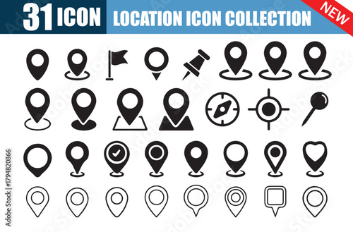 Map pin icon, location icon set. maps, GPS, navigation apps, location markers, address indications. Vector Illustration
