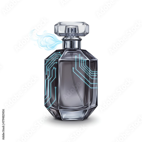 A bottle of modern and very fragrant perfume.