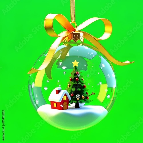 Christmas ball. Christmas. New Year. Green background. Animation. 4K. chroma-key