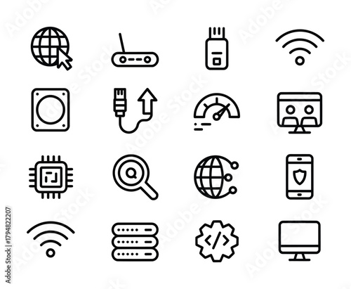 Internet network technology connectivity digital icon set
