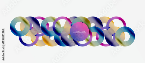Abstract colorful circles overlap creating dynamic visual texture. Modern design element suitable backgrounds, presentations.