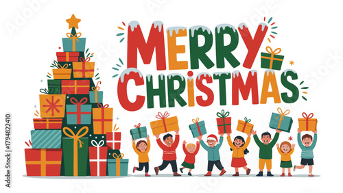 Christmas Joy: A vibrant illustration captures the magic of the holiday season, with colorful gifts and excited children. The image evokes feelings of festive cheer and the anticipation of Christmas.
