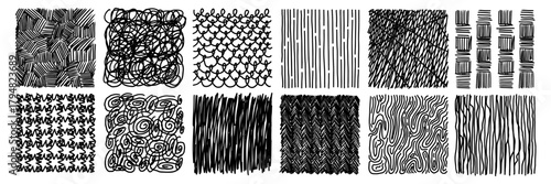 Crosshatch Line Pattern Doodle Set. Hatch Cross Hand Sketch Shading Pencil. Vector Illustration