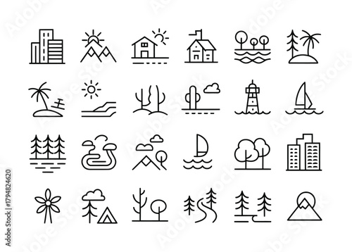 Landscape nature outdoor scenery travel icon pack
