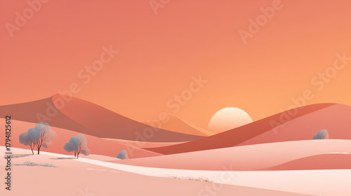 flat design ilustration of filed at sunset