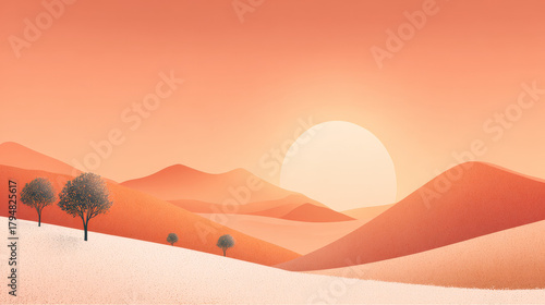 flat design ilustration of filed at sunset