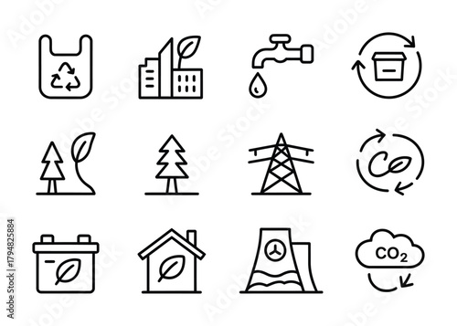 Eco green energy sustainability climate environment icons