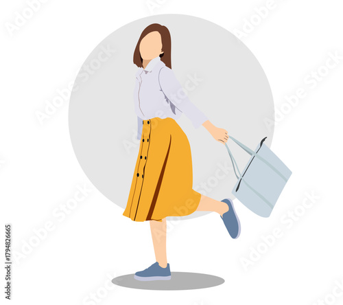 Vector illustration of a young woman with bag isolated full.