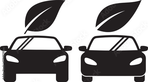 Two cars with leaf symbols silhouette