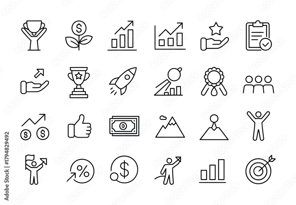 Fototapeta premium Business growth success achievement finance icons