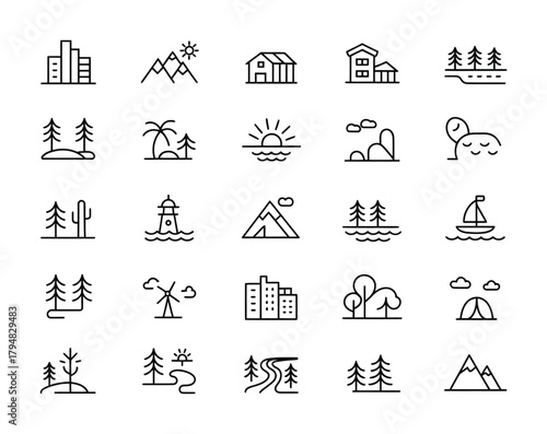 Landscape nature outdoor scenery environment icons