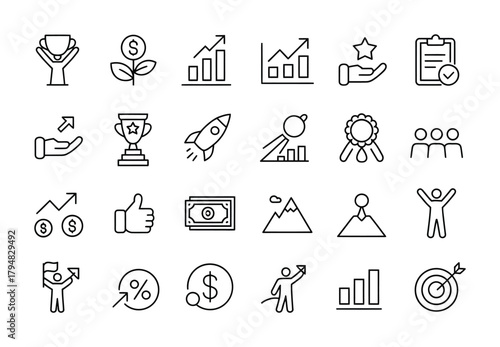 Business growth success achievement finance icons