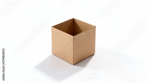 Small Open Cardboard Cube Box on White Background