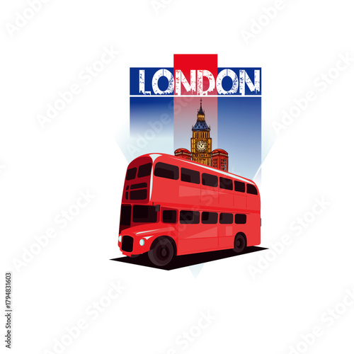 london england with clock tower with bus vector illustration logo concept design 