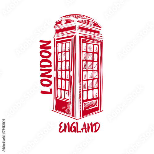 red telephone box sketch london england vector illustration t shirt design 