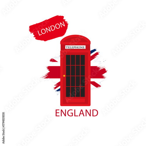 red phone booth with Uk flag vector illustration tshirt logo concept design 